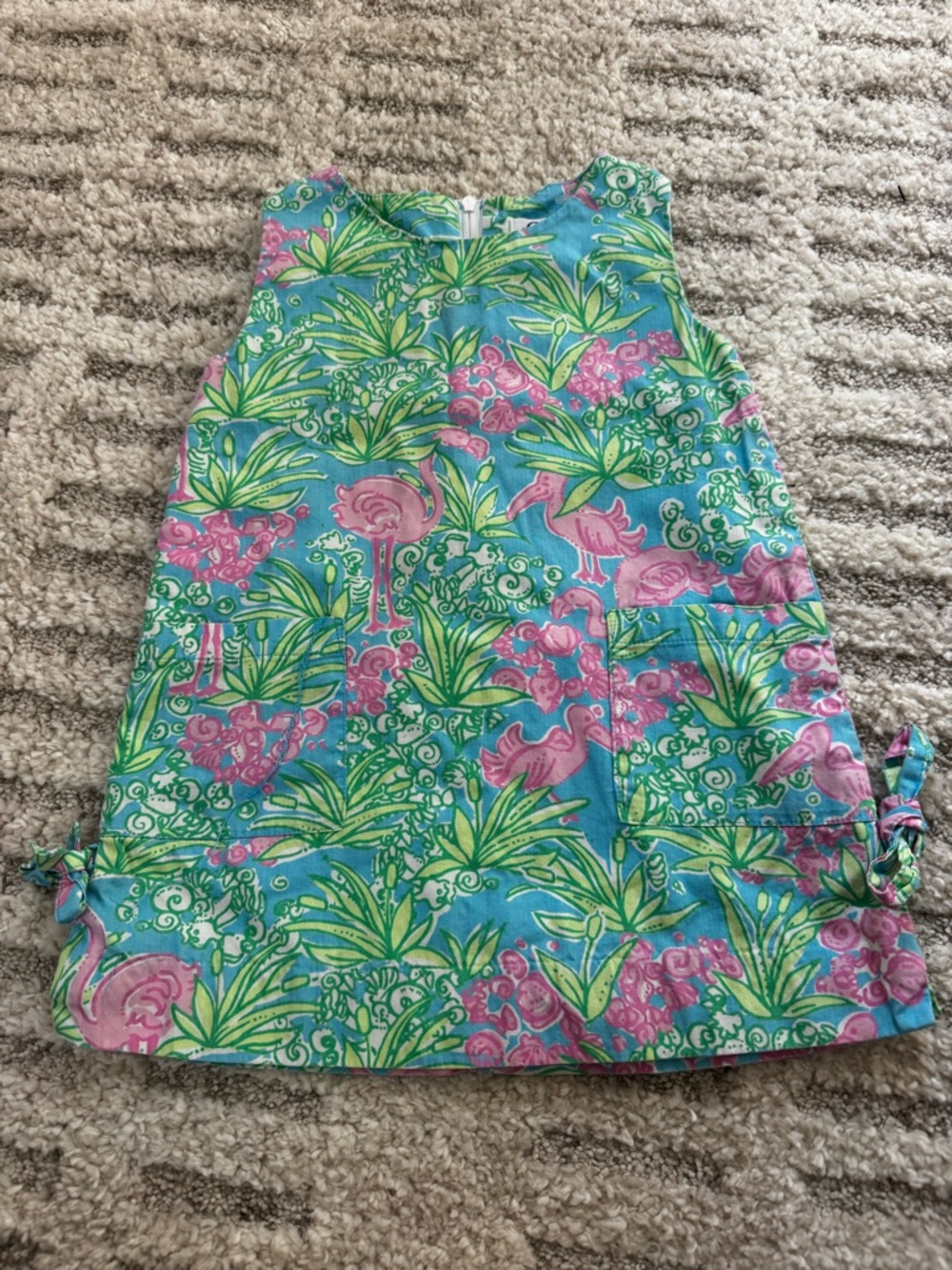 Lily Pulitzer 2t Girls' Tropical Print Shift Dress - Pink & Blue Flamingos VGUC